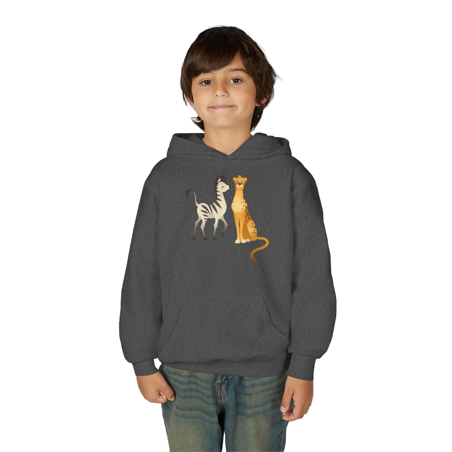 Youth Heavy Blend Hooded Sweatshirt - The zebra and tiger