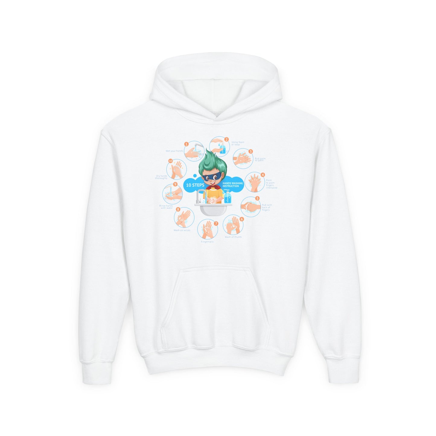 Youth Heavy Blend Hooded Sweatshirt - Super kiddo hand washing steps
