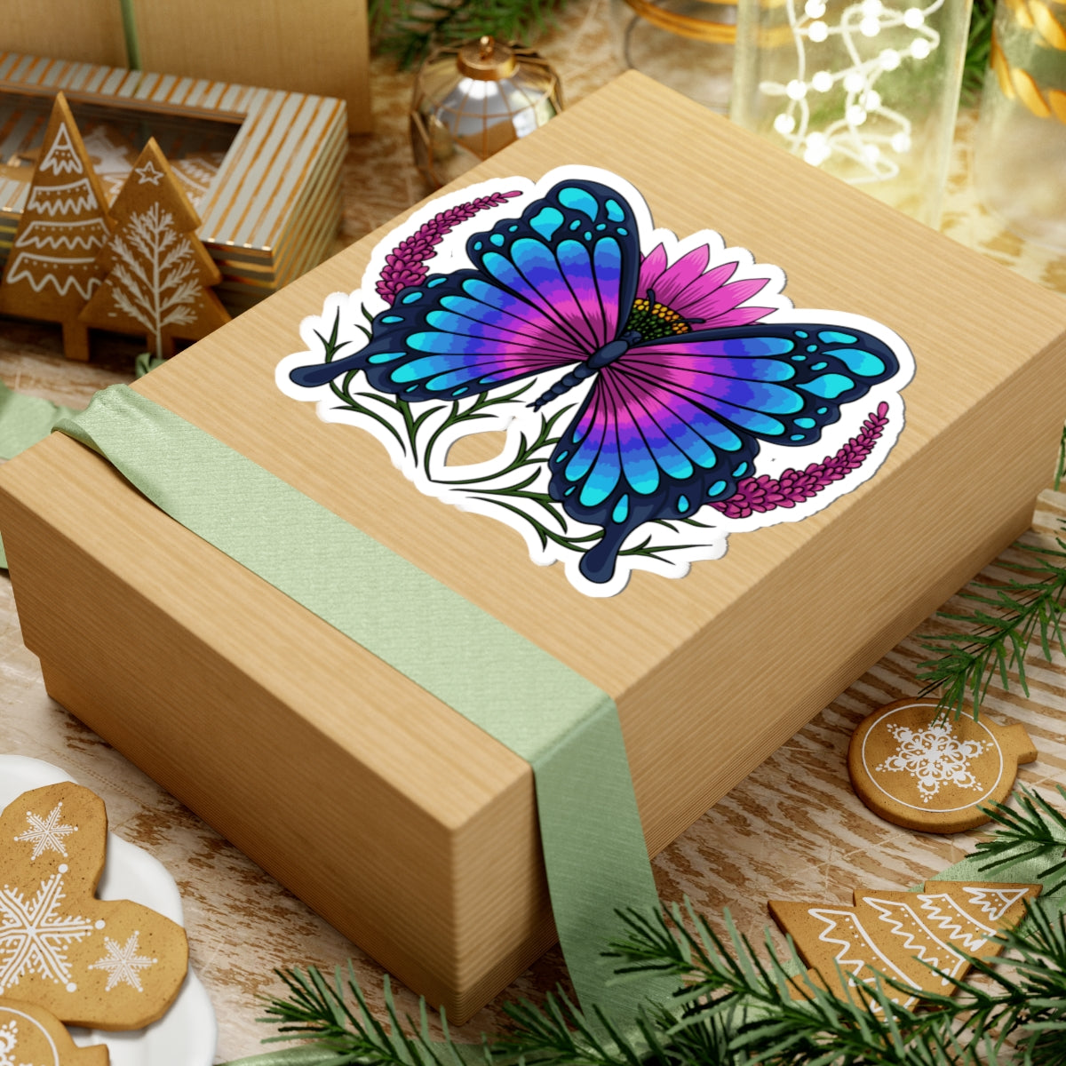 Kiss-Cut Vinyl Decals - Butterfly on the flower