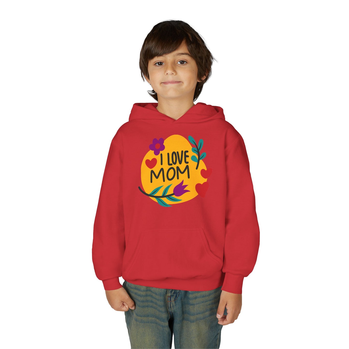 Youth Heavy Blend Hooded Sweatshirt - I love mom