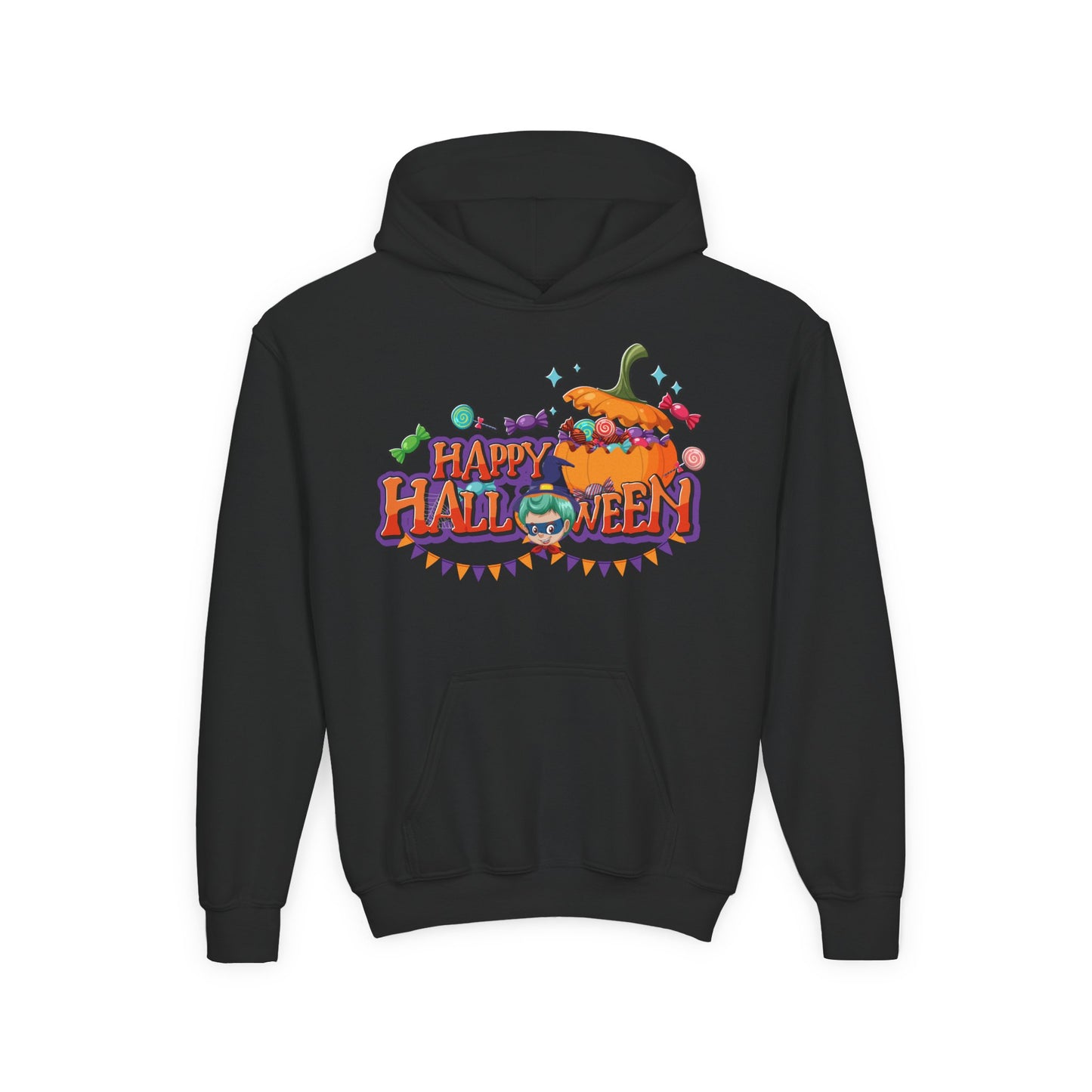 Youth Heavy Blend Hooded Sweatshirt - Happy halloween banner