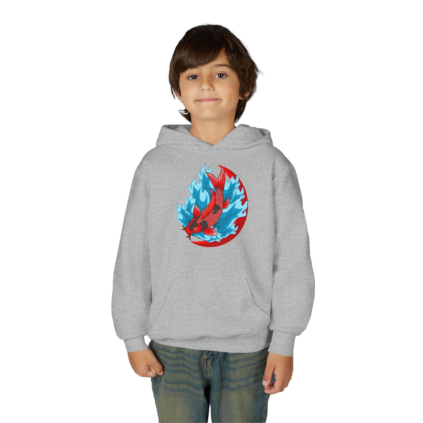 Youth Heavy Blend Hooded Sweatshirt - Red koi