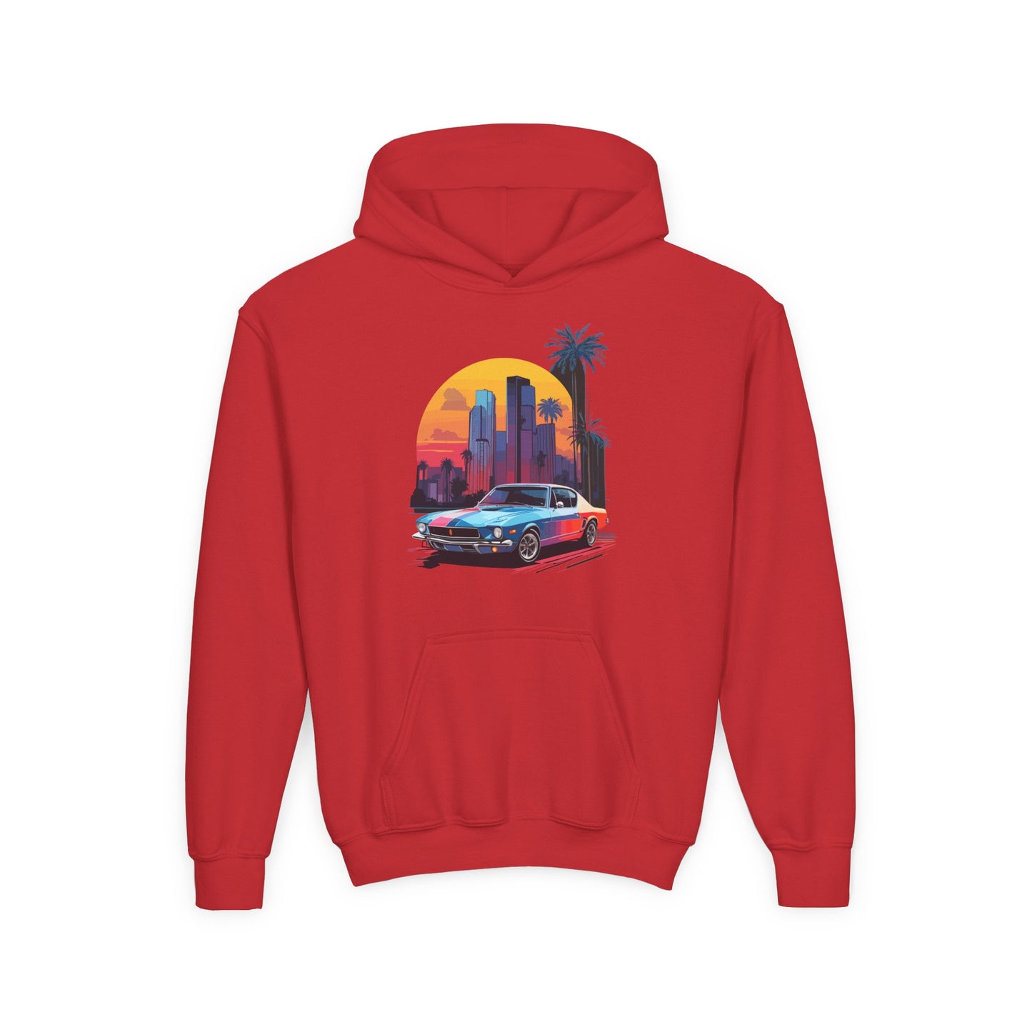Youth Heavy Blend Hooded Sweatshirt - Vintage Car Sunset