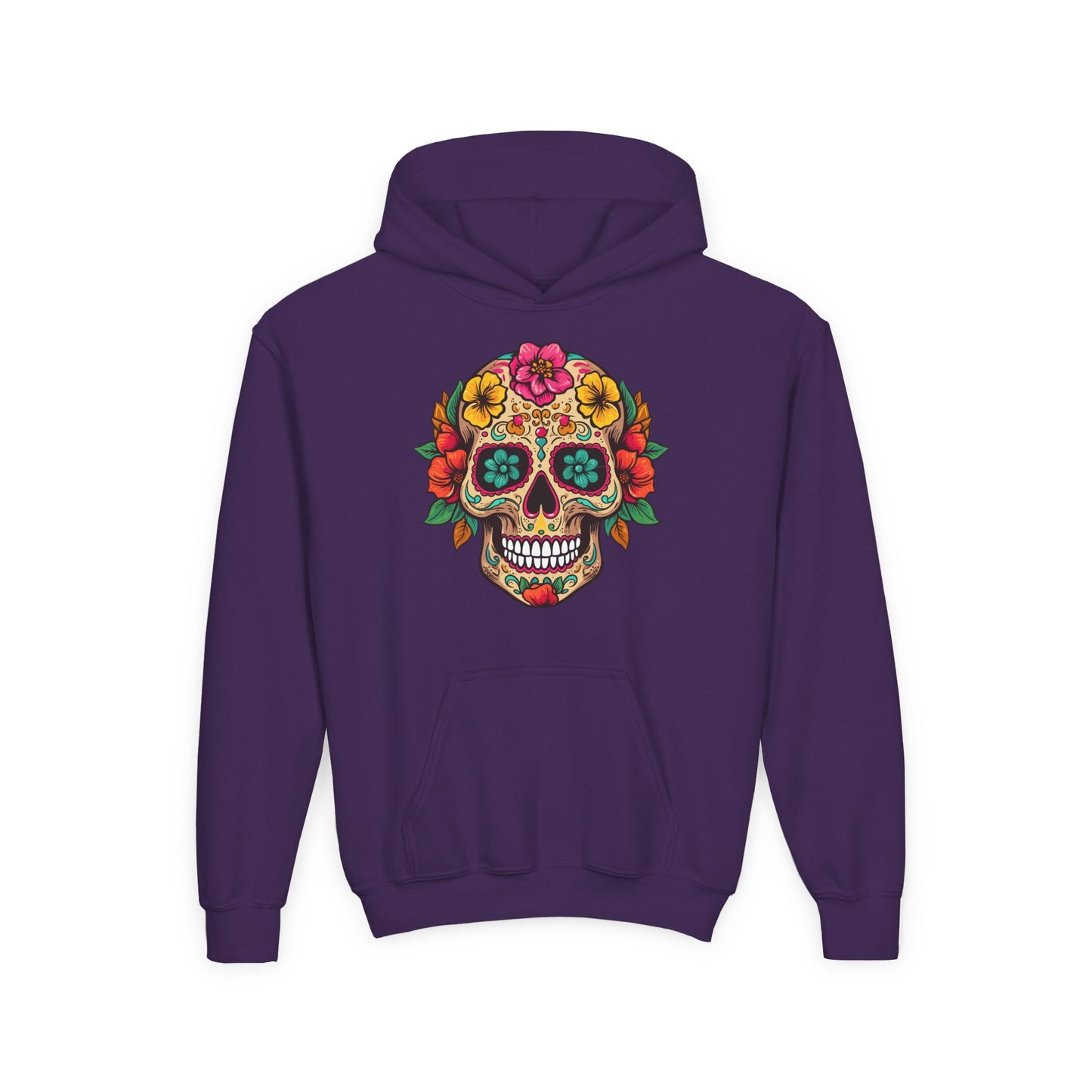 Youth Heavy Blend Hooded Sweatshirt - Colorful Skull Floral