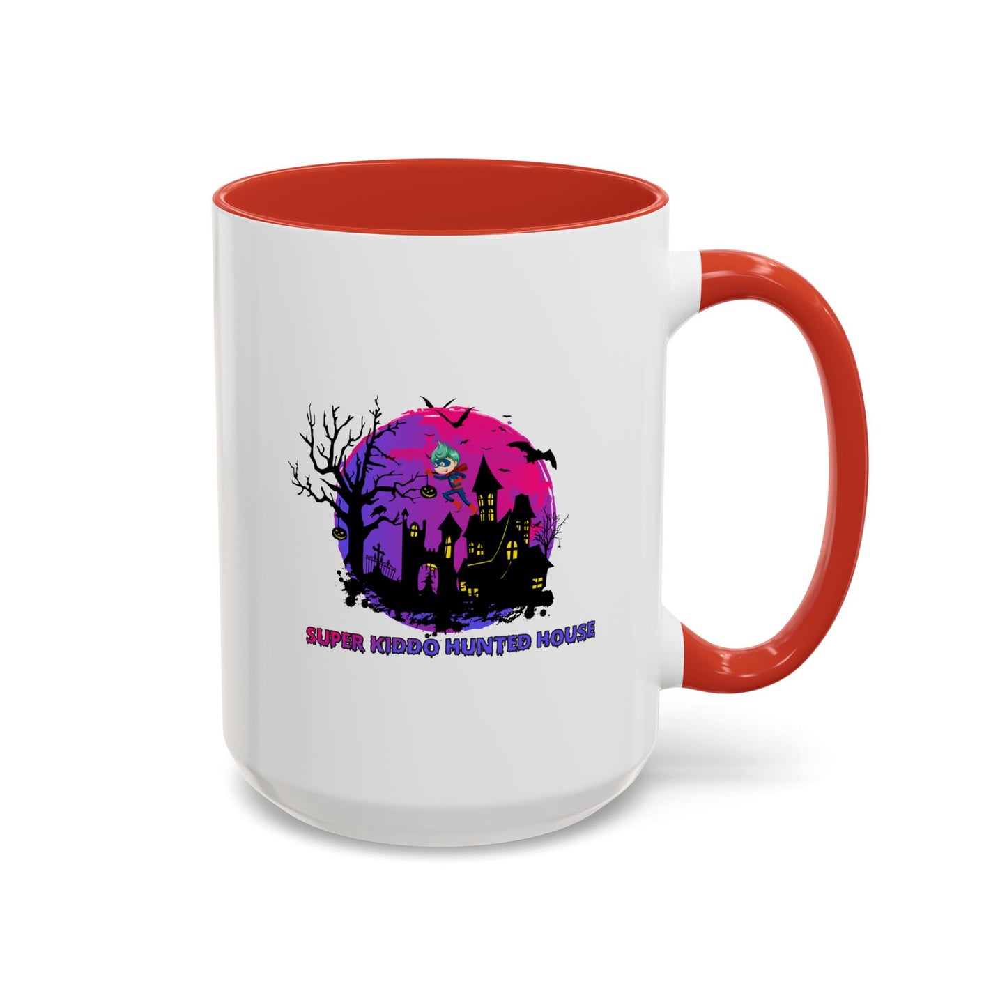 Accent Coffee Mug - Super kiddo flying on hunted house