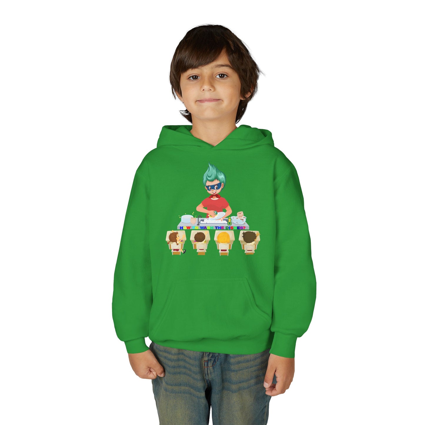 Youth Heavy Blend Hooded Sweatshirt - Little kiddo teaching to wash dishes