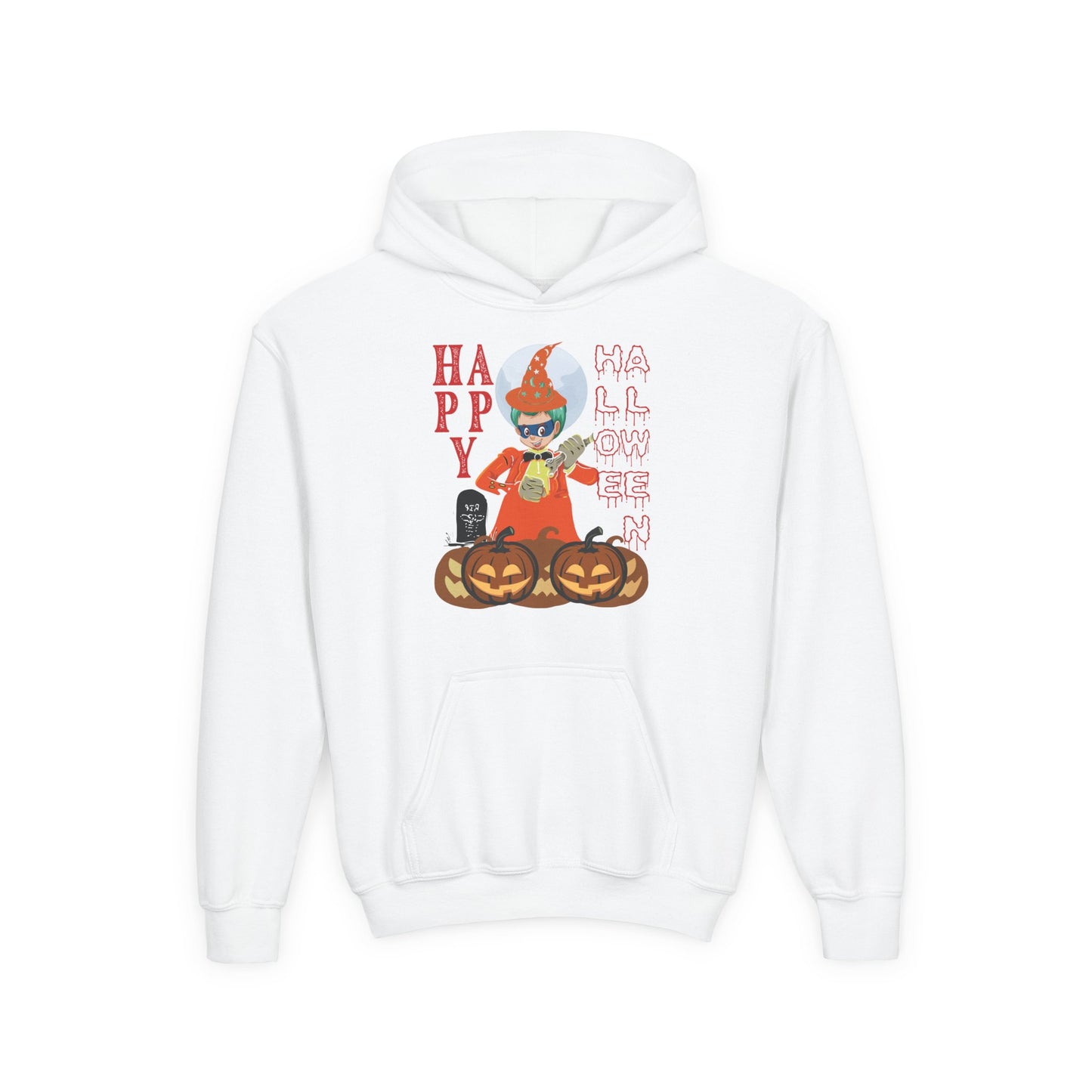 Youth Heavy Blend Hooded Sweatshirt - Holloween design by super kiddo
