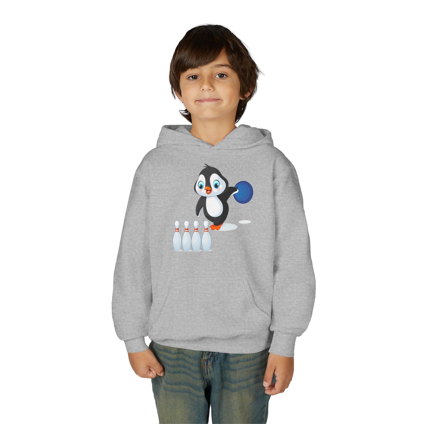 Youth Heavy Blend Hooded Sweatshirt - Adorable Penguin Bowling