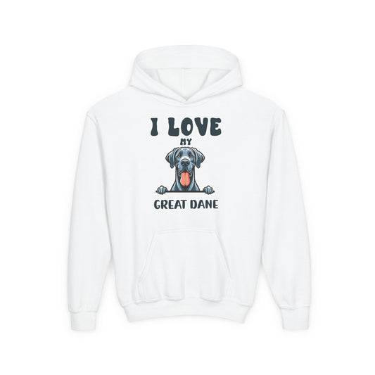 Youth Heavy Blend Hooded Sweatshirt - I love my Great Dane