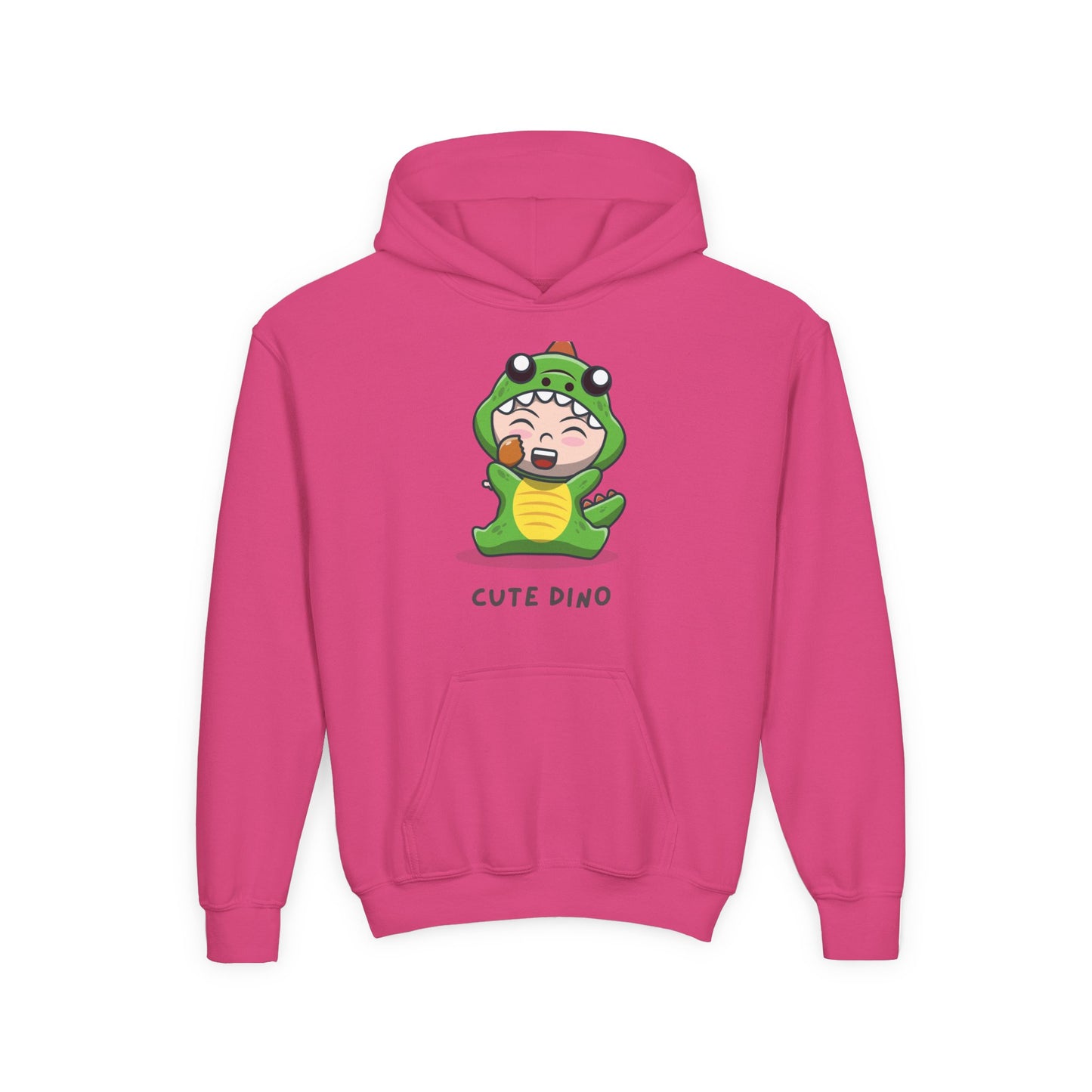 Youth Heavy Blend Hooded Sweatshirt - Green Cute Dino