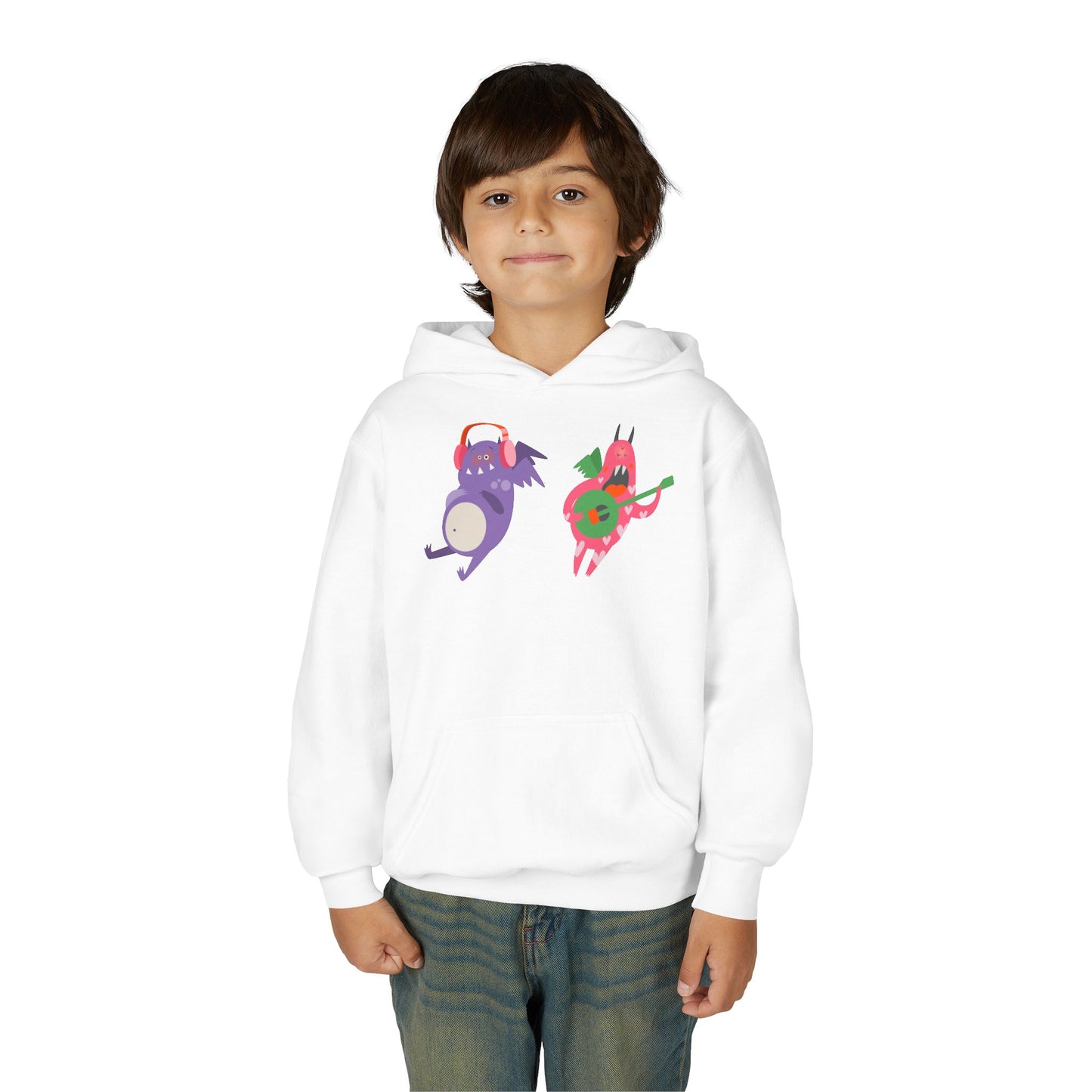 Youth Heavy Blend Hooded Sweatshirt - Monsters playing instruments