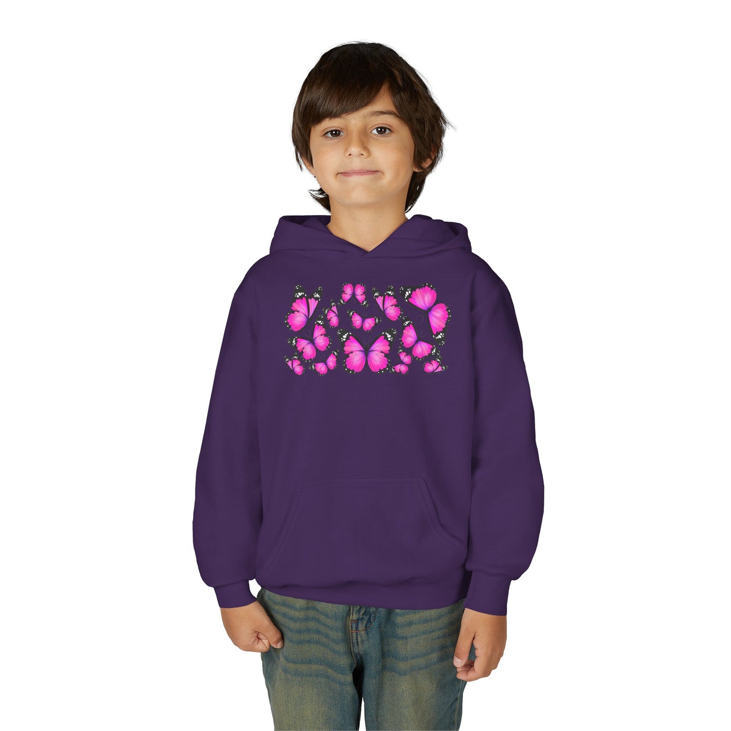 Youth Heavy Blend Hooded Sweatshirt -  Beautiful purple monarch