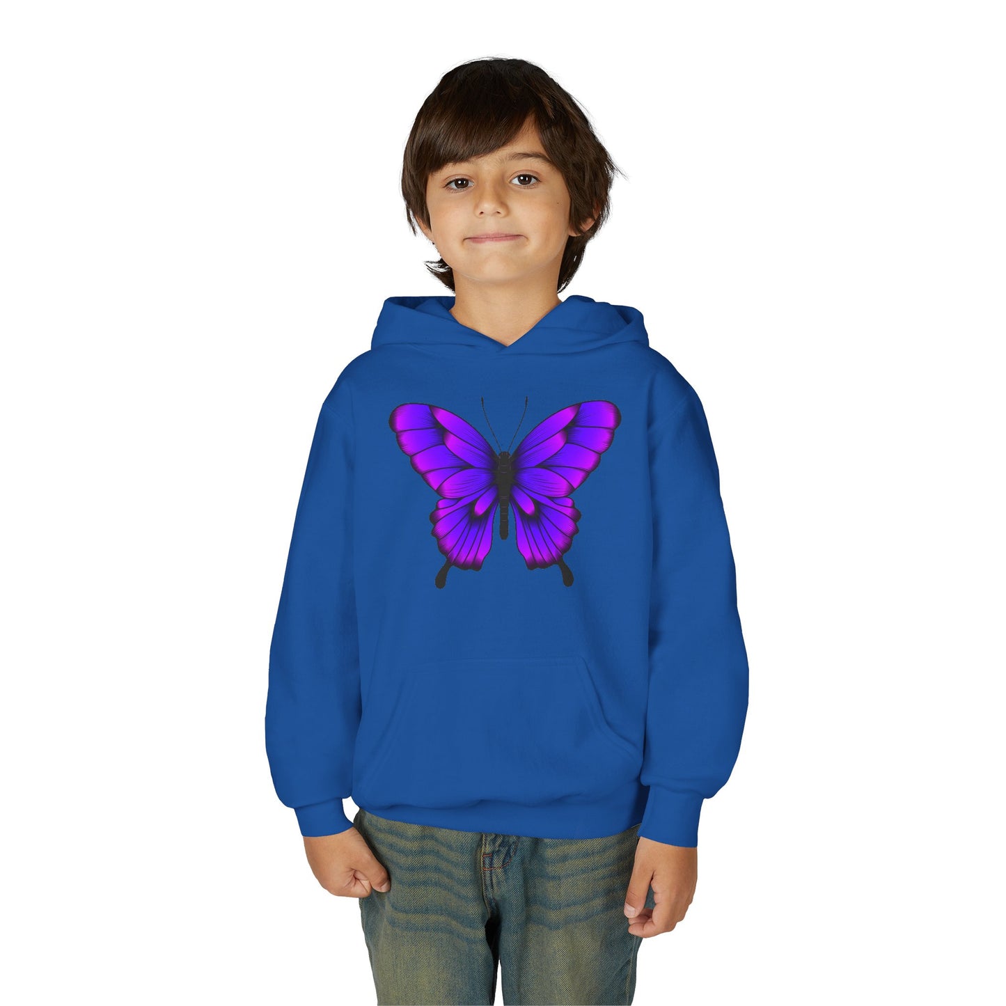 Youth Heavy Blend Hooded Sweatshirt - Tropical purple butterfly