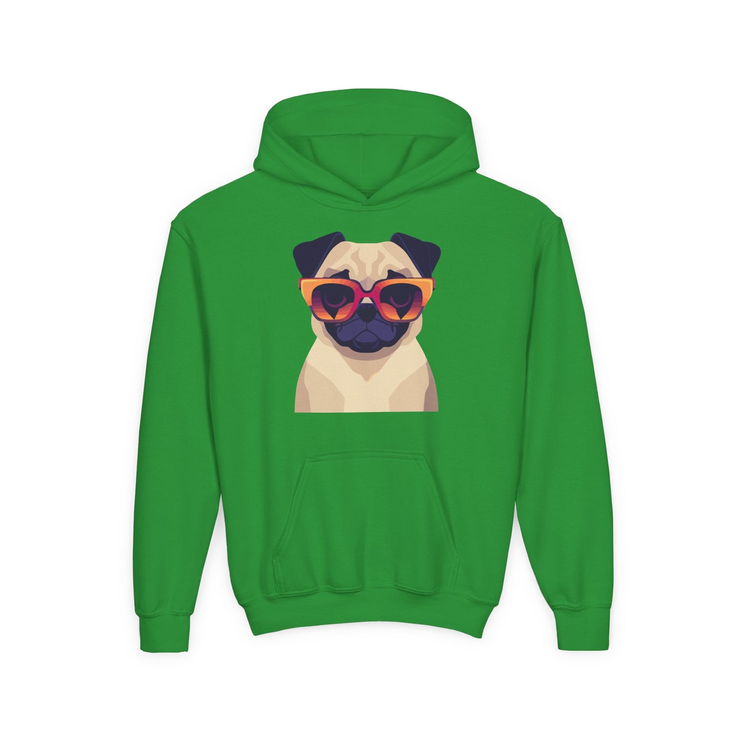 Youth Heavy Blend Hooded Sweatshirt - Cool Pug with Sunglasses