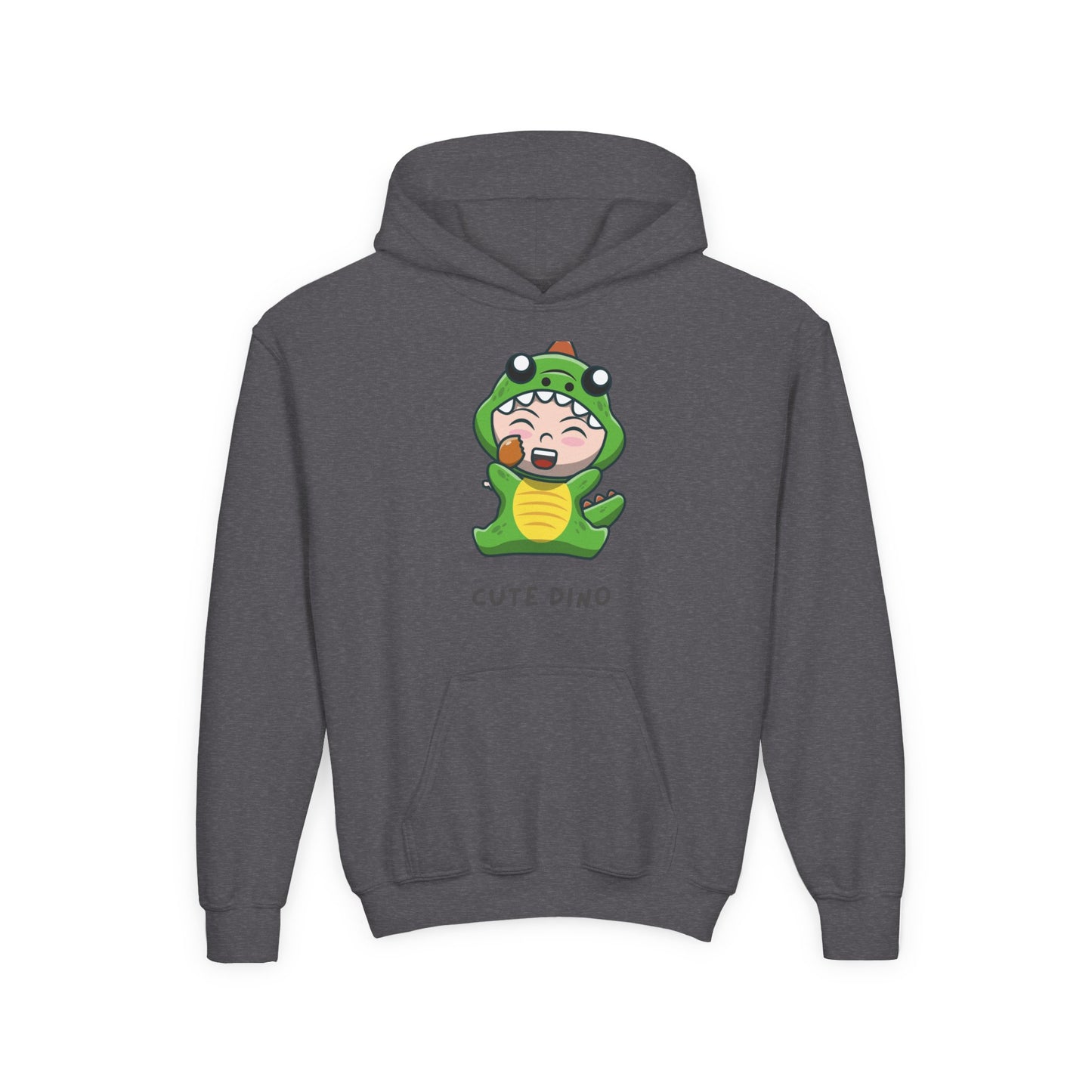 Youth Heavy Blend Hooded Sweatshirt - Green Cute Dino