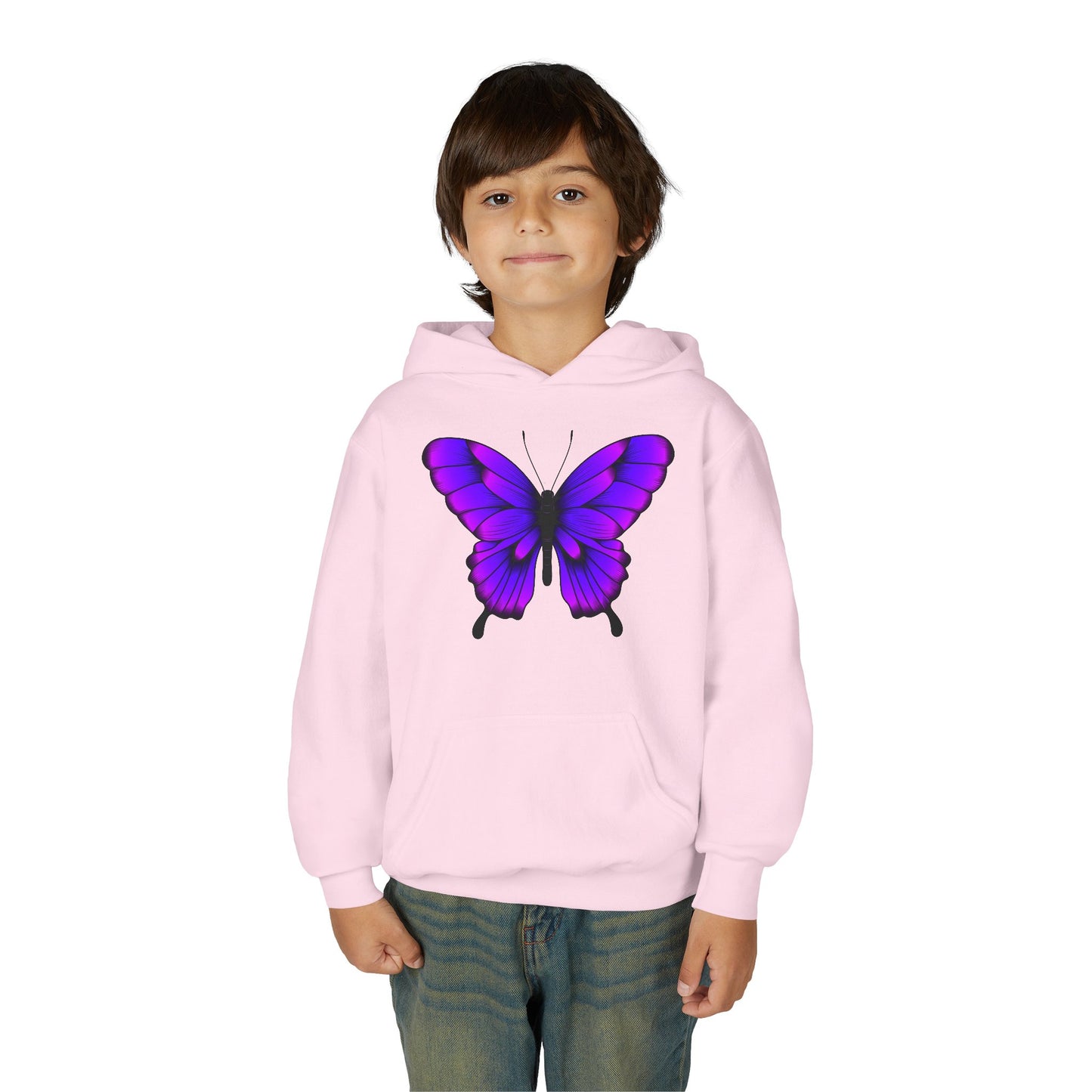 Youth Heavy Blend Hooded Sweatshirt - Tropical purple butterfly