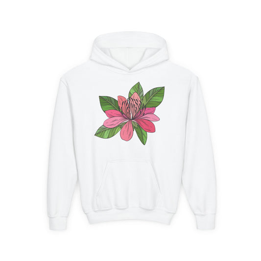 Youth Heavy Blend Hooded Sweatshirt -  Pink flower