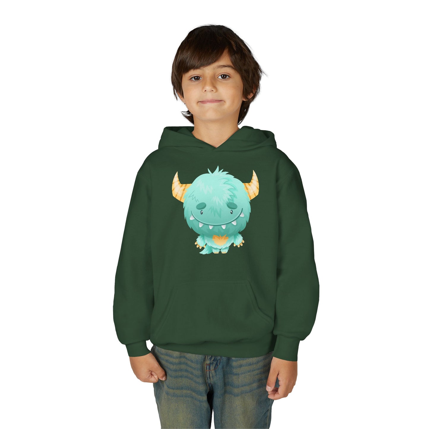 Youth Heavy Blend Hooded Sweatshirt - Cute green baby monster