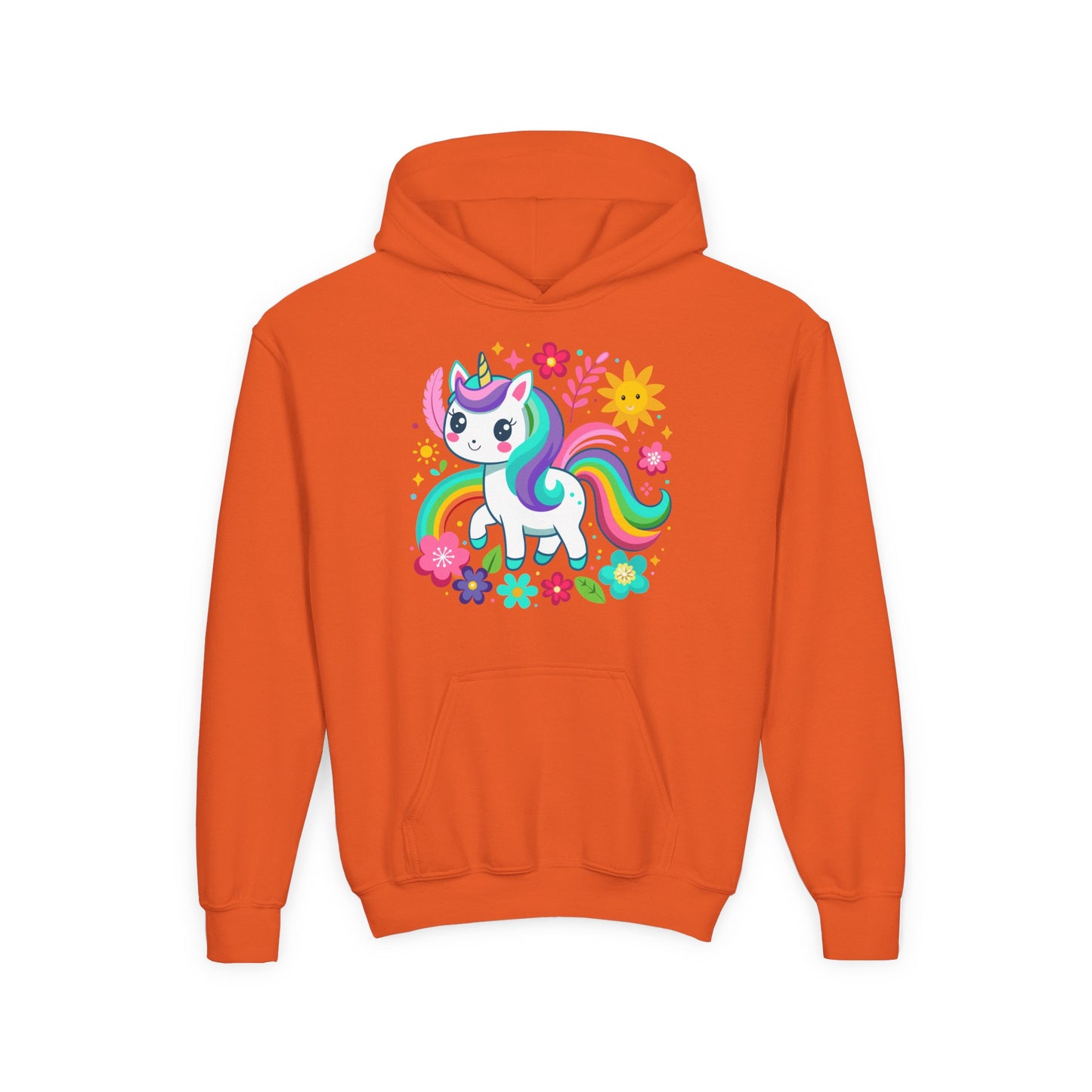 Youth Heavy Blend Hooded Sweatshirt - Unicorn with flowers