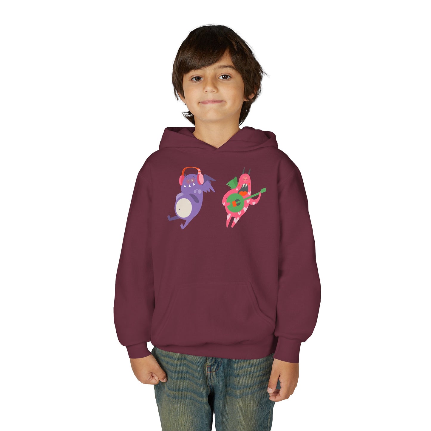 Youth Heavy Blend Hooded Sweatshirt - Monsters playing instruments