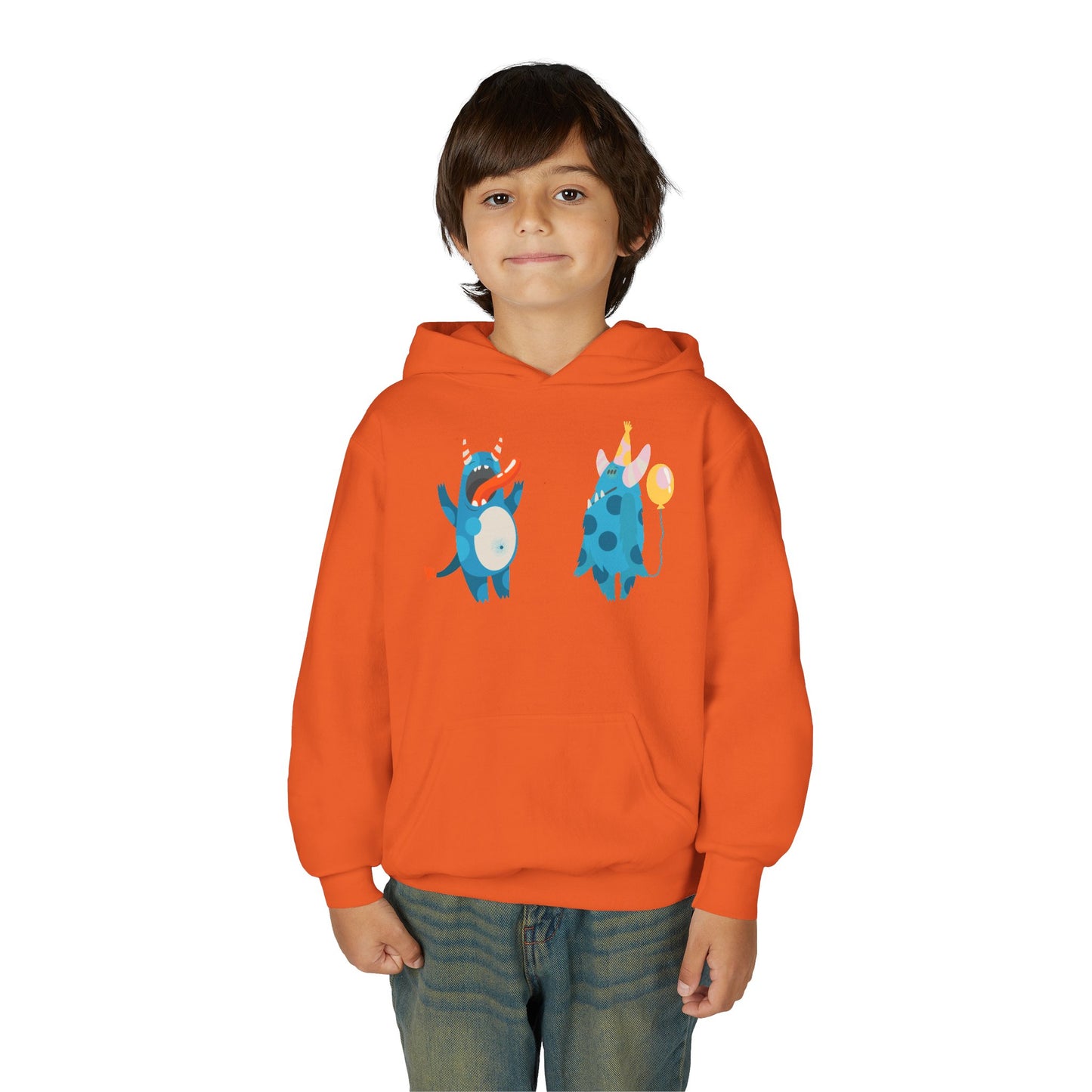 Youth Heavy Blend Hooded Sweatshirt - Blue monsters in action