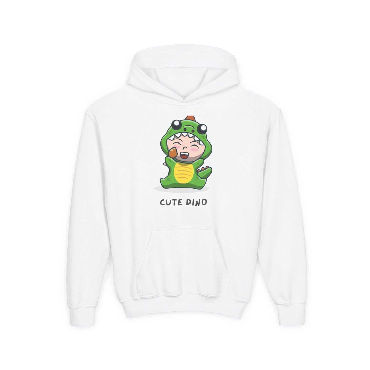 Youth Heavy Blend Hooded Sweatshirt - Green Cute Dino