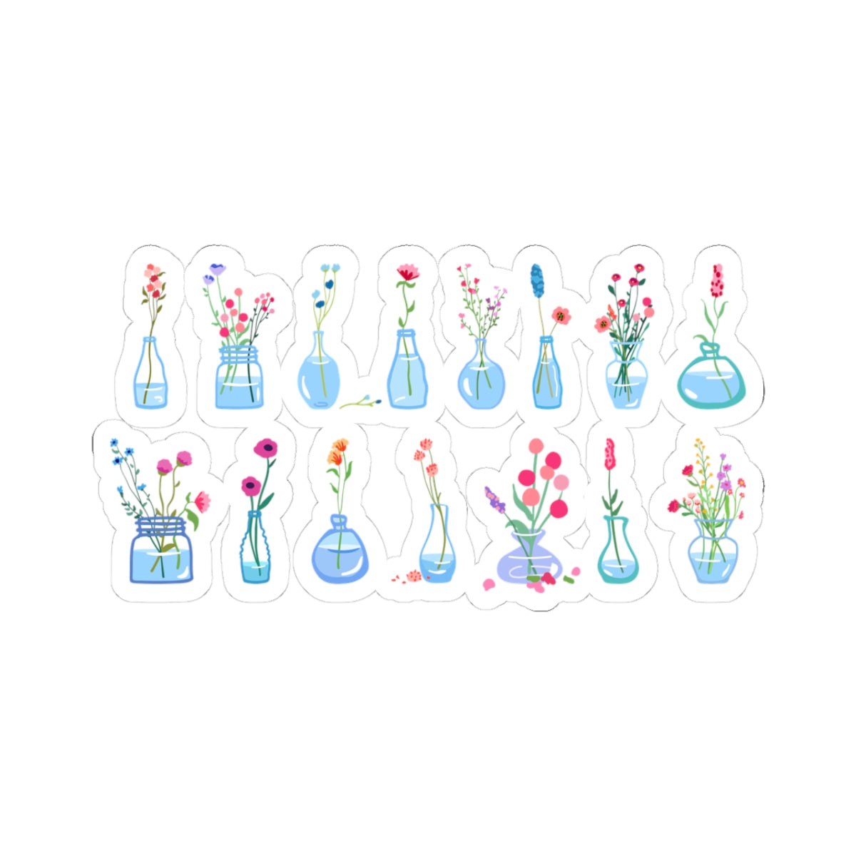Kiss-Cut Vinyl Decals - Set of flower vase