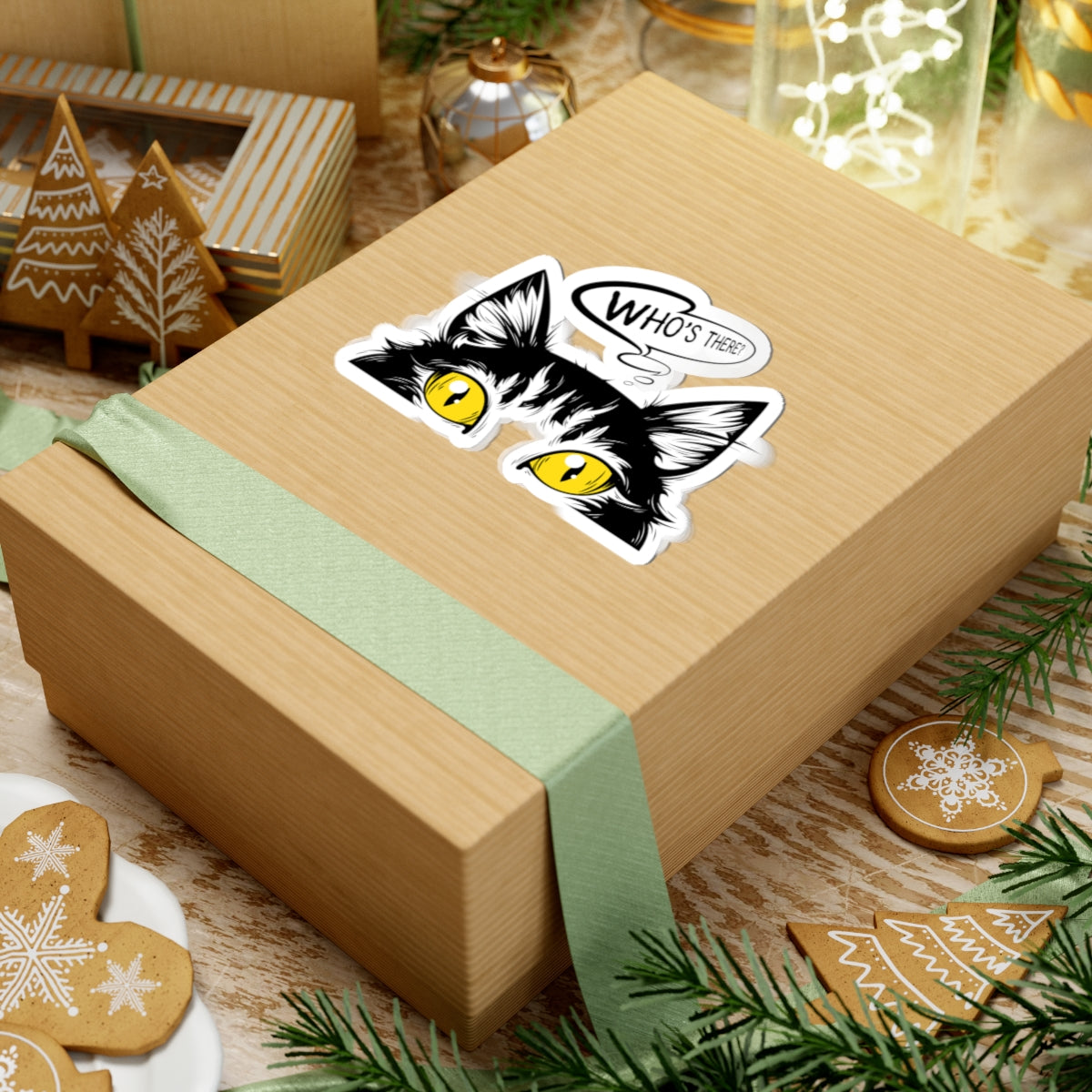 Kiss-Cut Vinyl Decals - Whos there cat