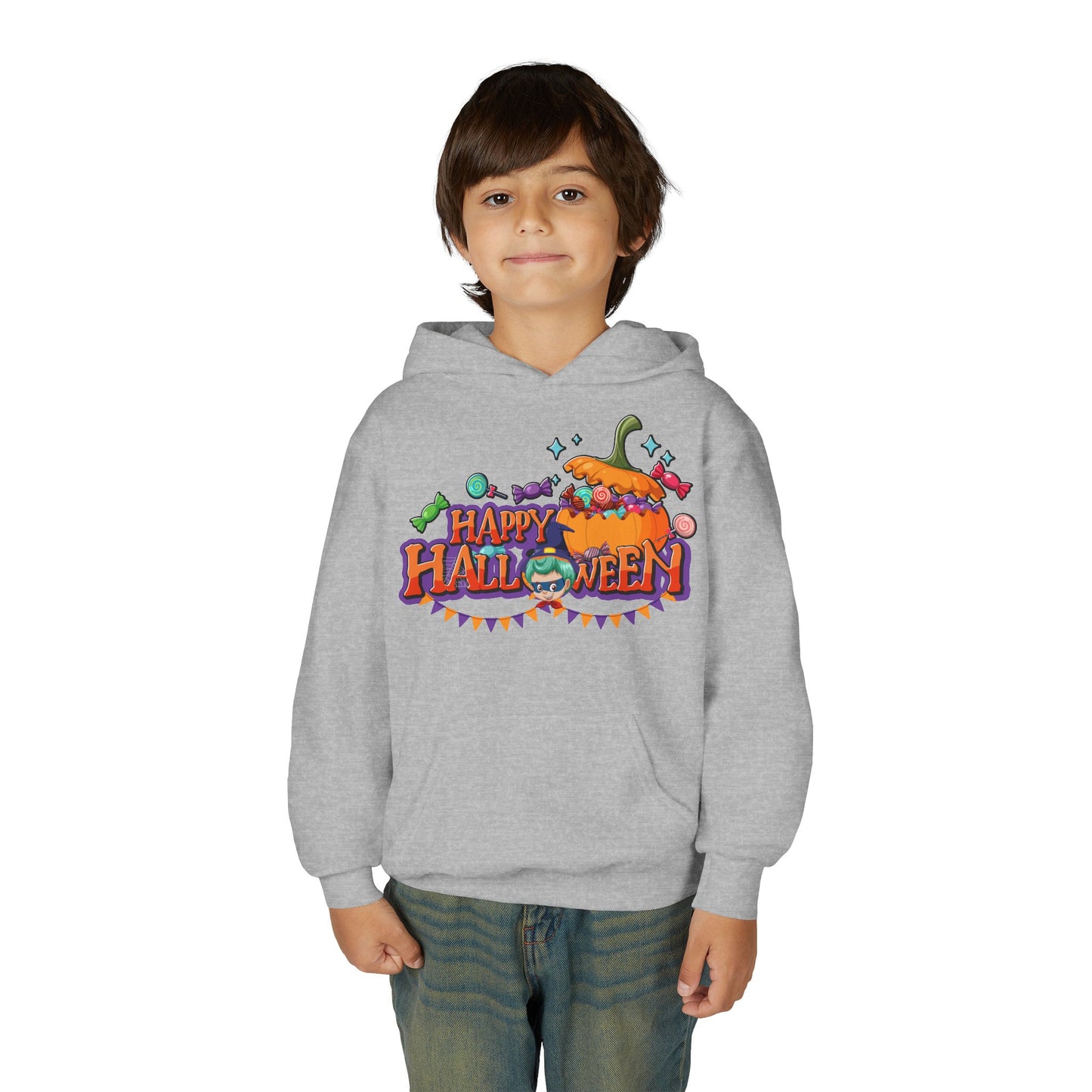 Youth Heavy Blend Hooded Sweatshirt - Happy halloween banner