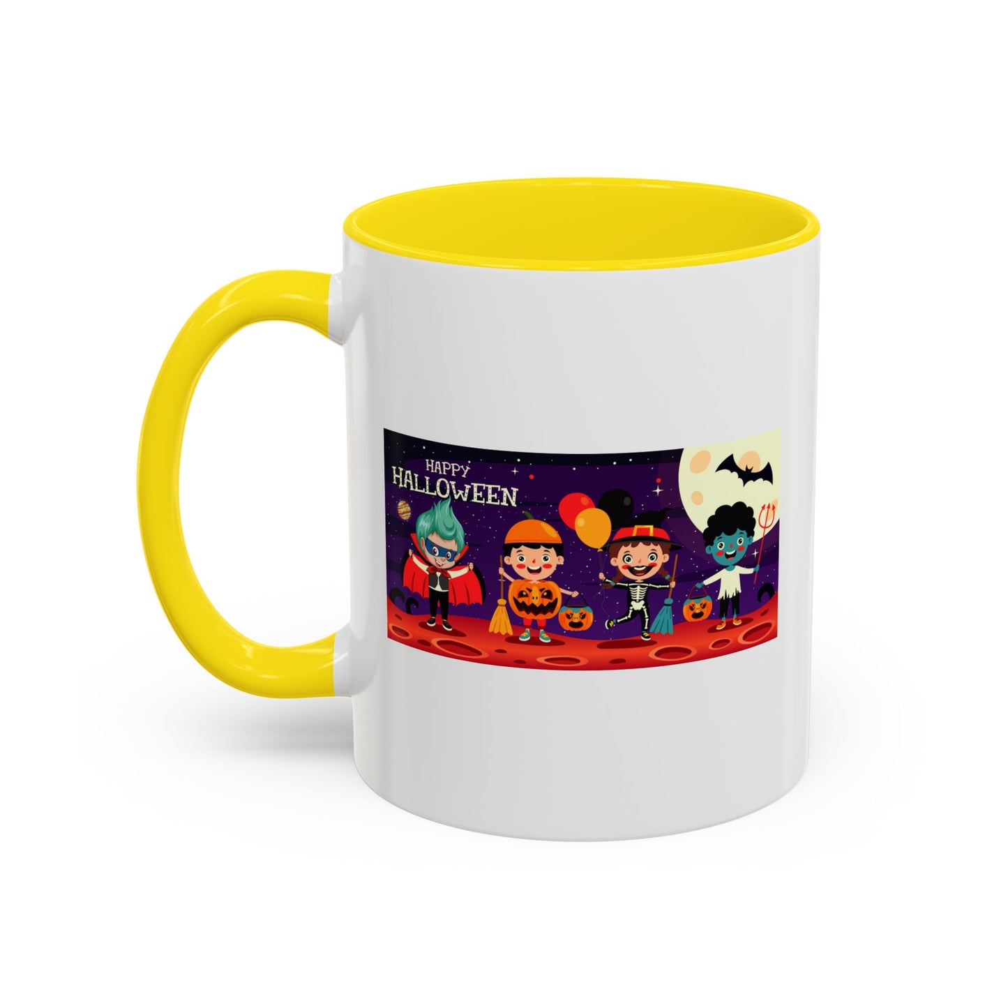 Accent Coffee Mug - Super kiddo with friends on holloween