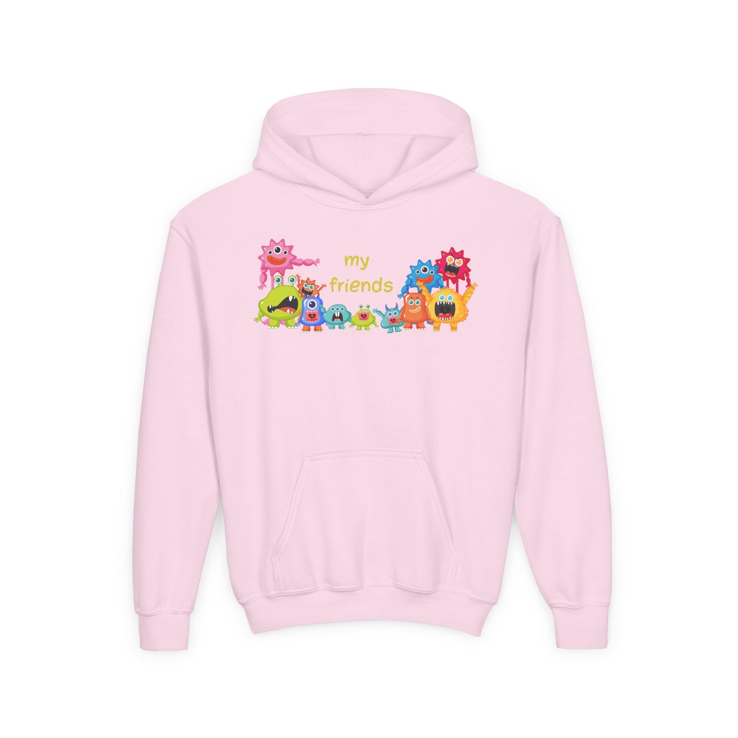 Youth Heavy Blend Hooded Sweatshirt - Colorful Monster Friends