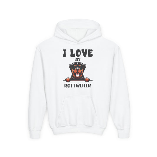 Youth Heavy Blend Hooded Sweatshirt - I love my Rottweiler