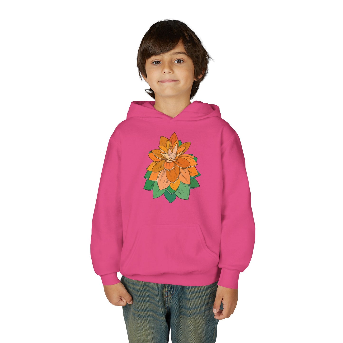 Youth Heavy Blend Hooded Sweatshirt - Orange flower