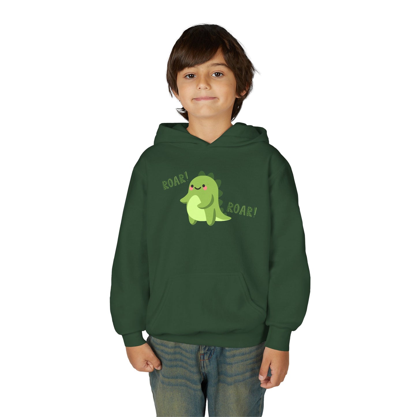 Youth Heavy Blend Hooded Sweatshirt - Cute Dinosaur Roar