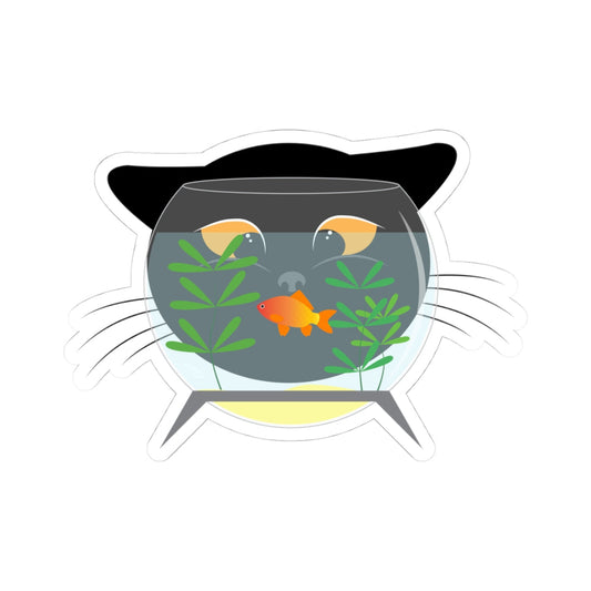 Kiss-Cut Vinyl Decals - Black cat and gold fish Printify