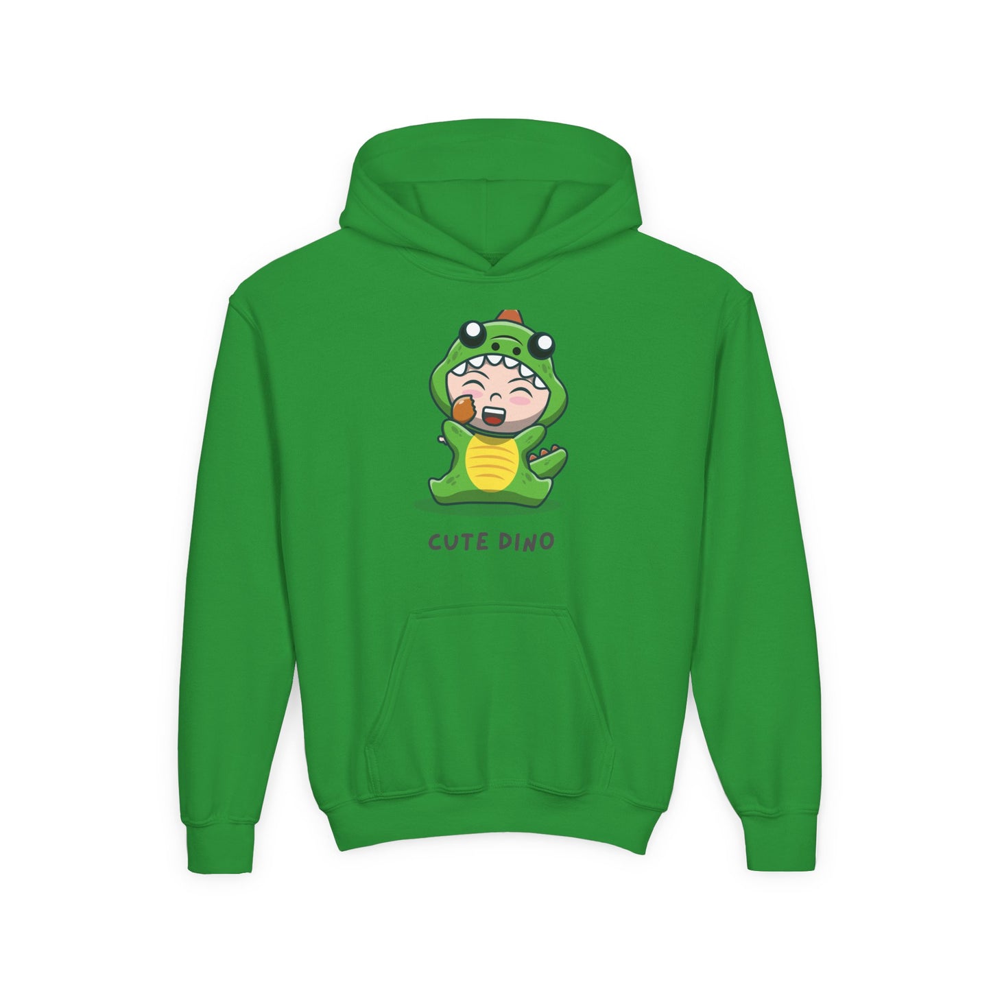 Youth Heavy Blend Hooded Sweatshirt - Green Cute Dino