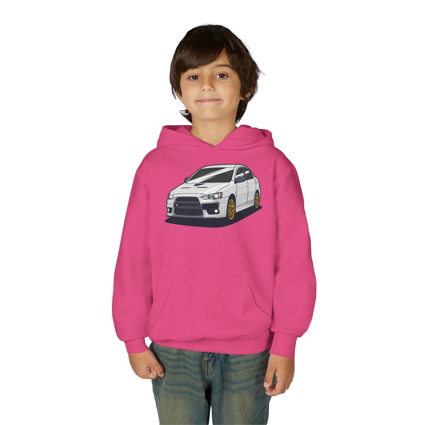 Youth Heavy Blend Hooded Sweatshirt - White car