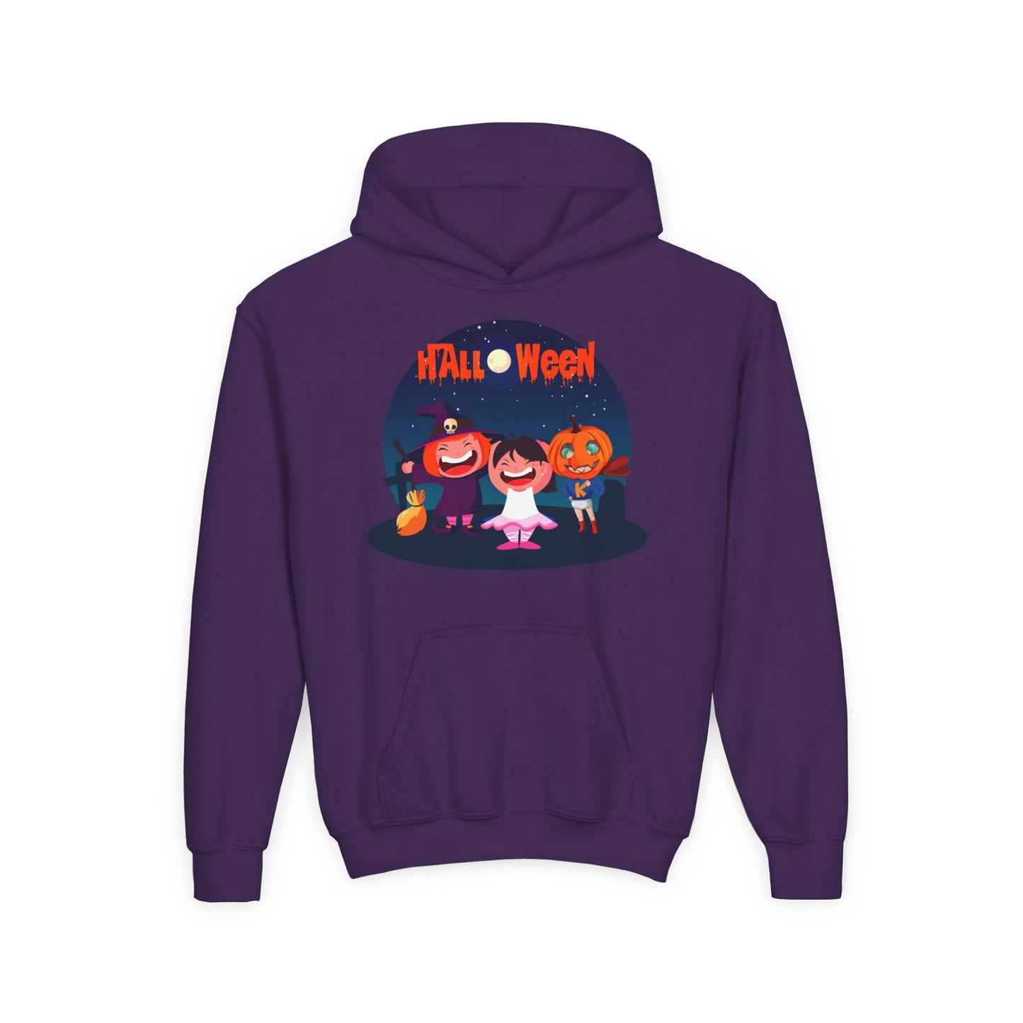 Youth Heavy Blend Hooded Sweatshirt - Super kiddo wearing pumpkin