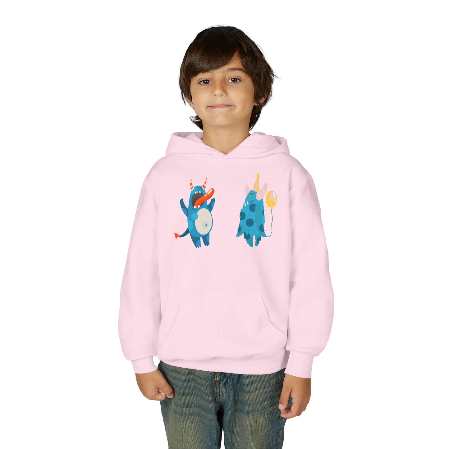 Youth Heavy Blend Hooded Sweatshirt - Blue monsters in action