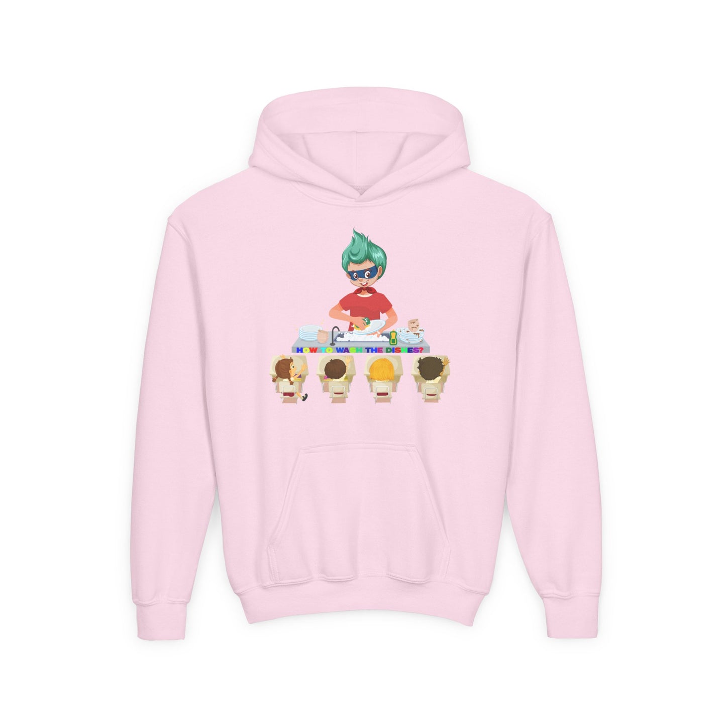 Youth Heavy Blend Hooded Sweatshirt - Little kiddo teaching to wash dishes