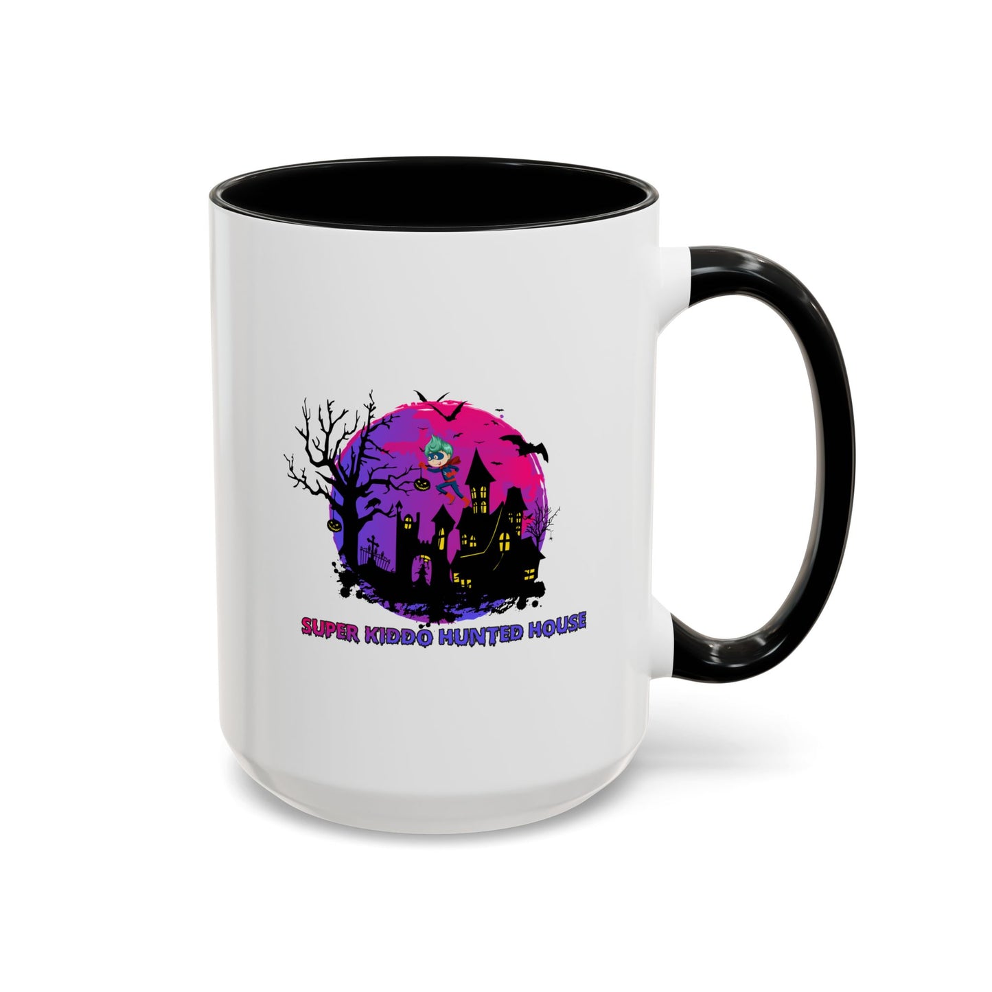 Accent Coffee Mug - Super kiddo flying on hunted house