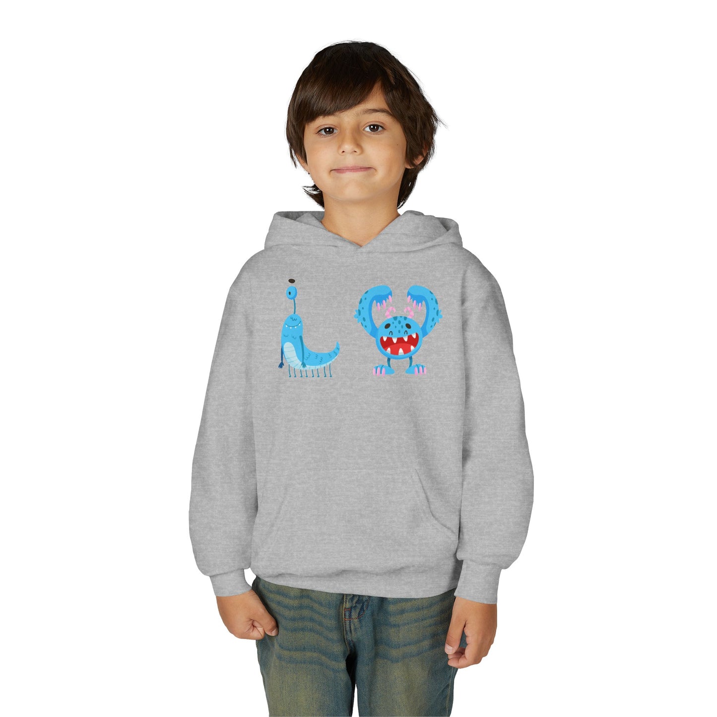 Youth Heavy Blend Hooded Sweatshirt - Joyful happy monsters