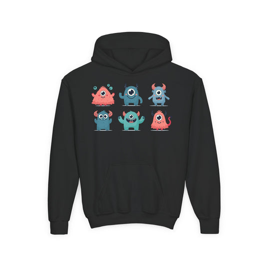 Youth Heavy Blend Hooded Sweatshirt - Group of cute little monsters Printify