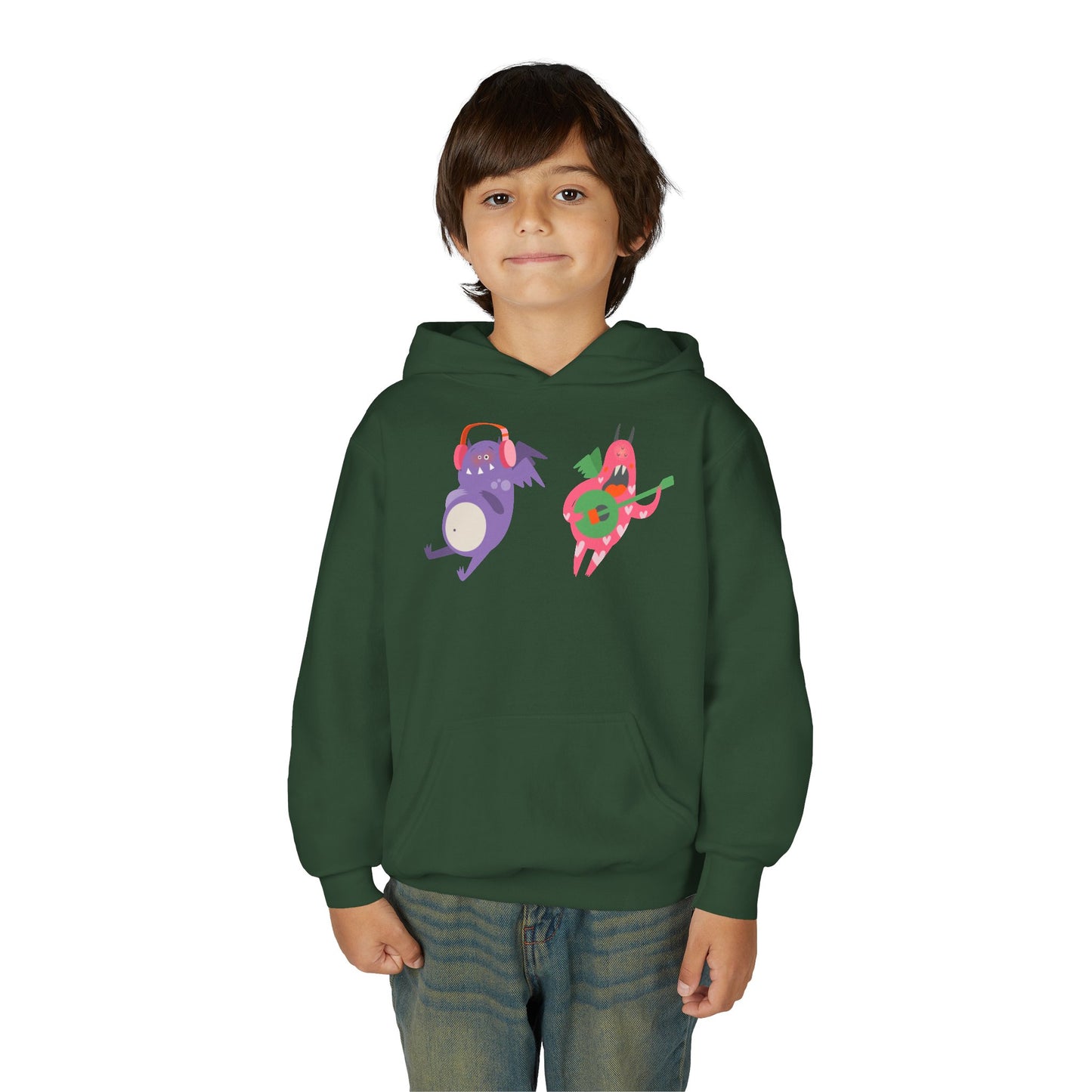 Youth Heavy Blend Hooded Sweatshirt - Monsters playing instruments