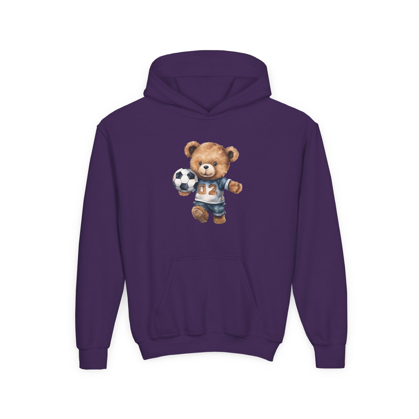 Youth Heavy Blend Hooded Sweatshirt - Adorable Soccer Bear