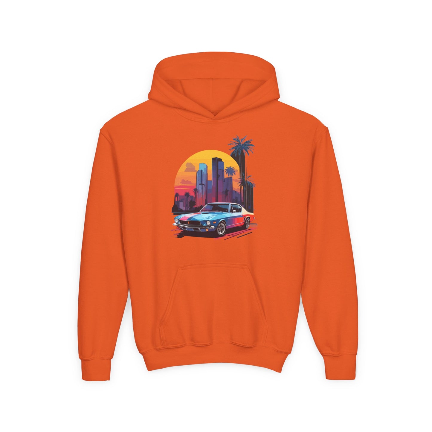 Youth Heavy Blend Hooded Sweatshirt - Vintage Car Sunset