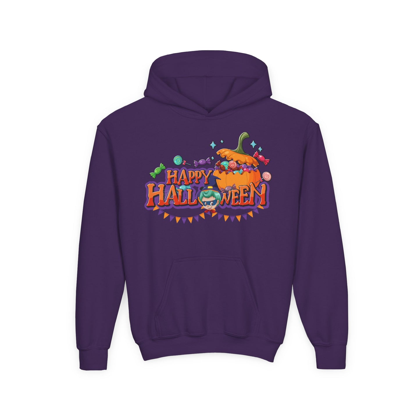 Youth Heavy Blend Hooded Sweatshirt - Happy halloween banner