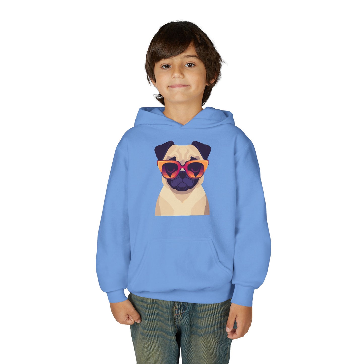 Youth Heavy Blend Hooded Sweatshirt - Cool Pug with Sunglasses