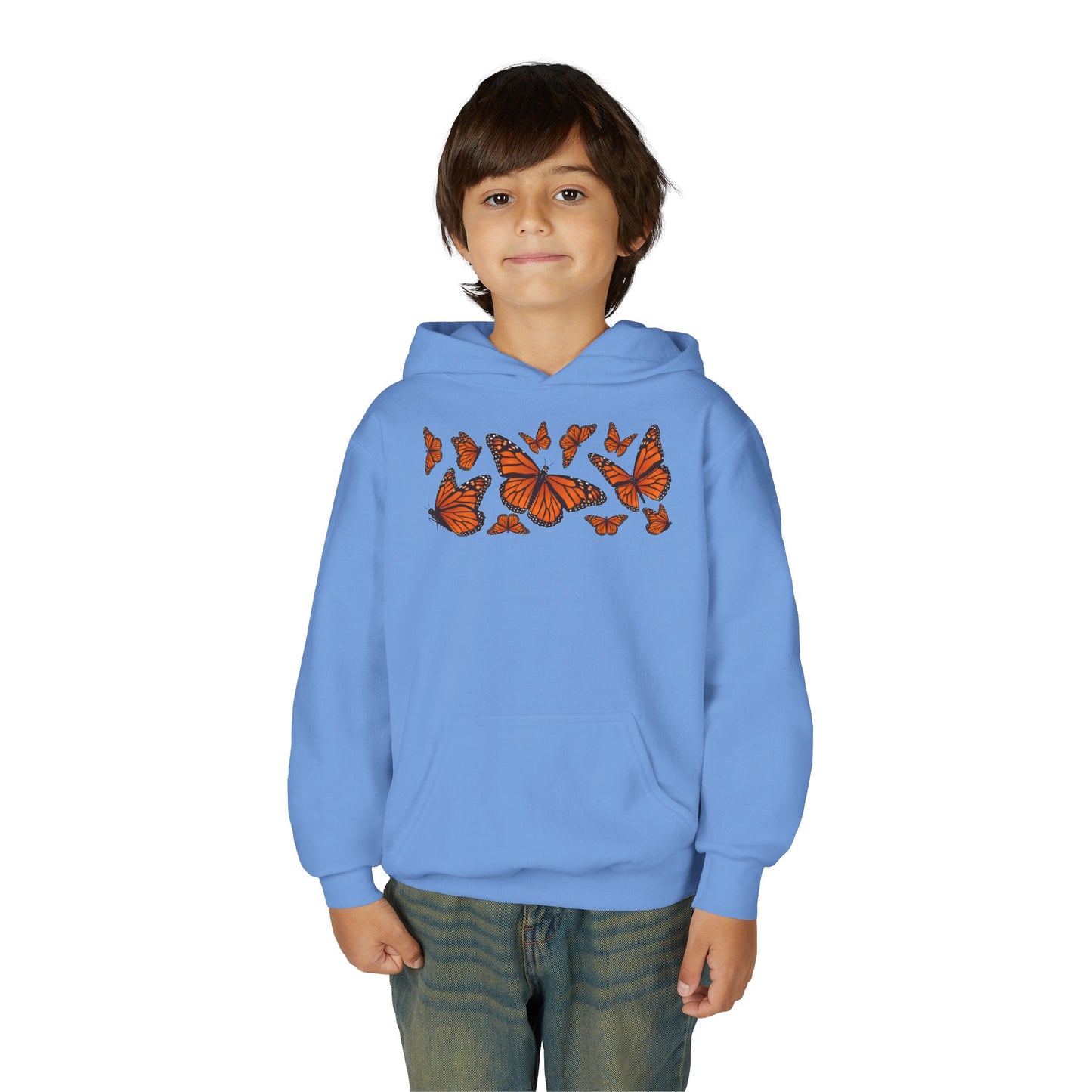 Youth Heavy Blend Hooded Sweatshirt -  Set of orange monarch butterfly