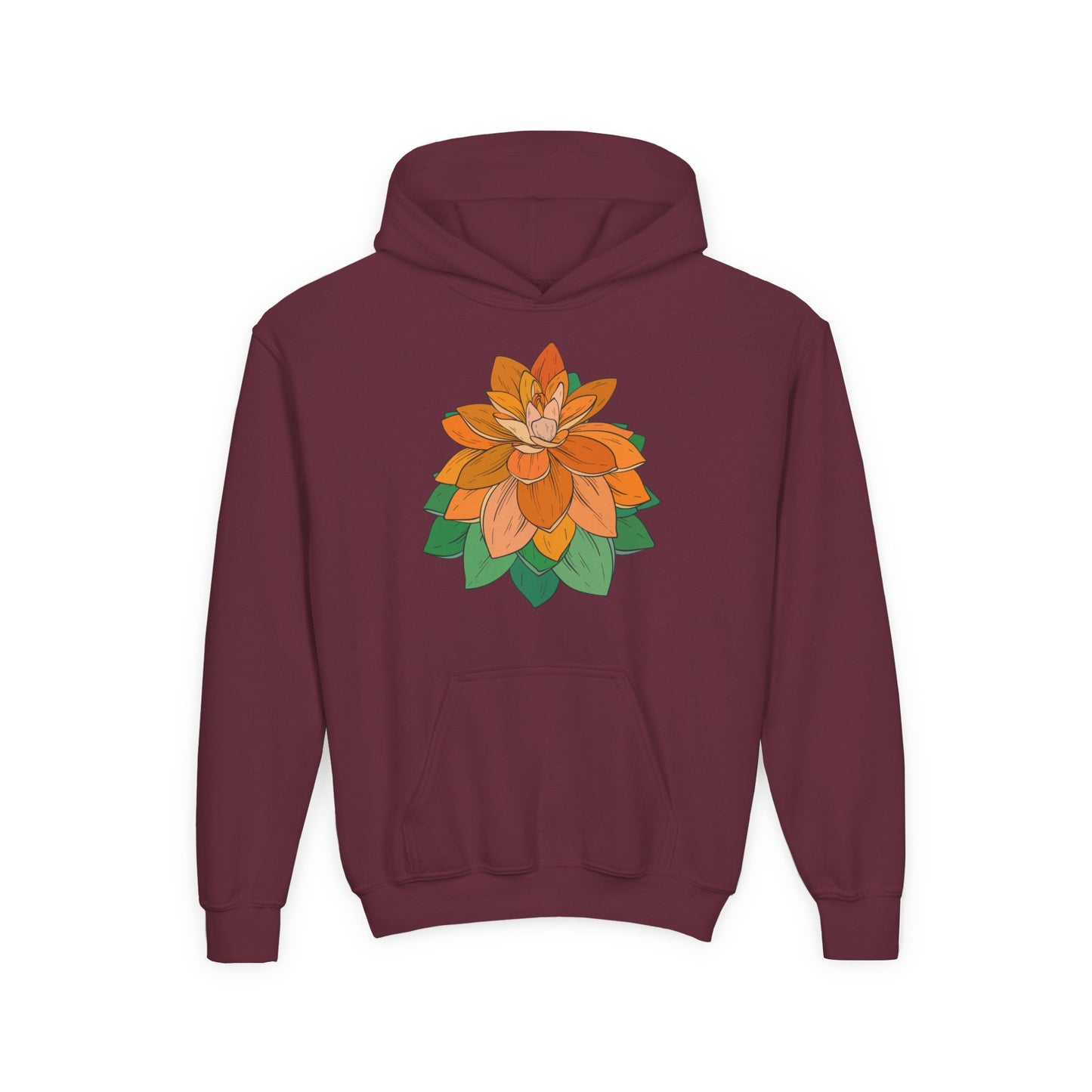 Youth Heavy Blend Hooded Sweatshirt - Orange flower